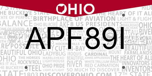 APF89I Ohio License Plate