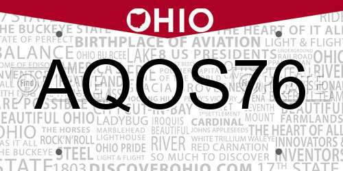AQOS76 Ohio License Plate