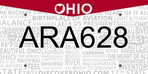 ARA628 Ohio License Plate