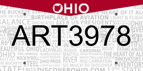 ART3978 Ohio License Plate