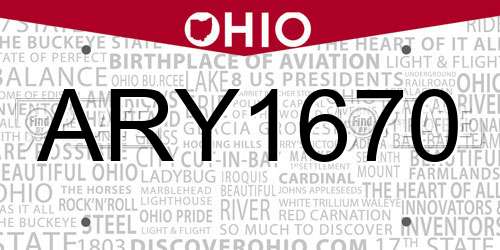 ARY1670 Ohio License Plate