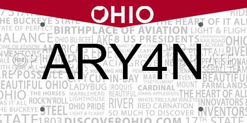 ARY4N Ohio License Plate