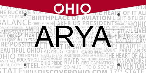 ARYA Ohio License Plate