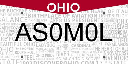 AS0M0L Ohio License Plate