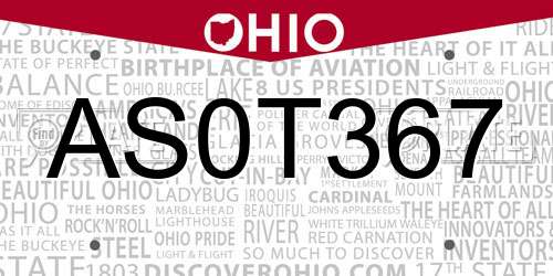 AS0T367 Ohio License Plate