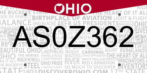 AS0Z362 Ohio License Plate