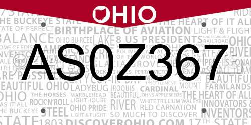 AS0Z367 Ohio License Plate