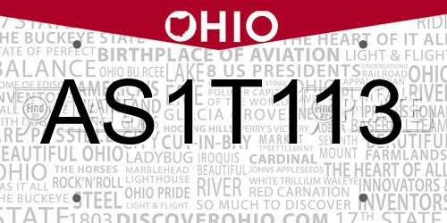AS1T113 Ohio License Plate