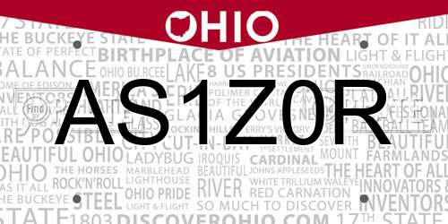AS1Z0R Ohio License Plate