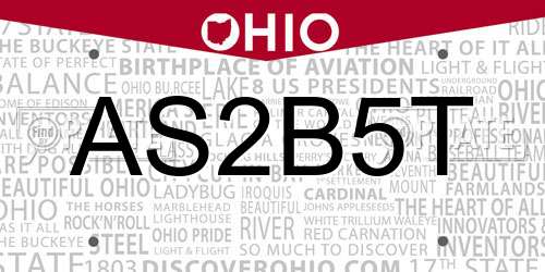 AS2B5T Ohio License Plate