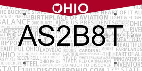 AS2B8T Ohio License Plate