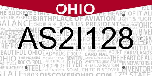 AS2I128 Ohio License Plate