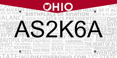 AS2K6A Ohio License Plate