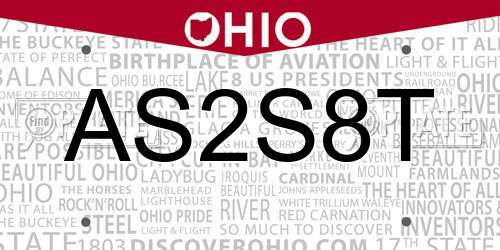 AS2S8T Ohio License Plate