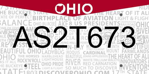 AS2T673 Ohio License Plate