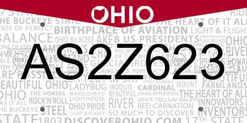 AS2Z623 Ohio License Plate