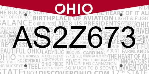 AS2Z673 Ohio License Plate