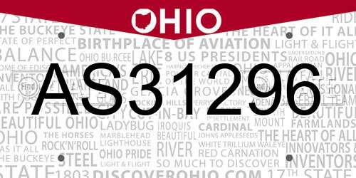 AS31296 Ohio License Plate