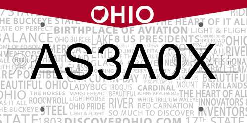 AS3A0X Ohio License Plate
