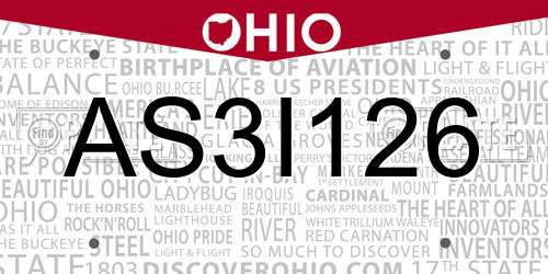AS3I126 Ohio License Plate