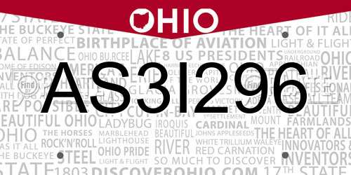 AS3I296 Ohio License Plate