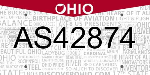 AS42874 Ohio License Plate