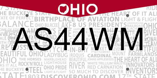 AS44WM Ohio License Plate