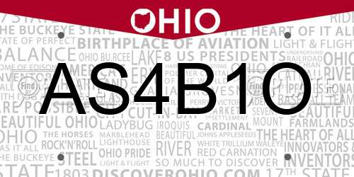 AS4B1O Ohio License Plate