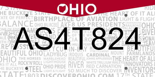 AS4T824 Ohio License Plate