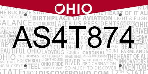 AS4T874 Ohio License Plate