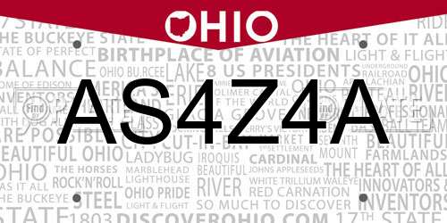AS4Z4A Ohio License Plate