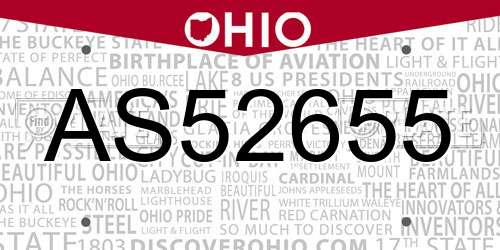 AS52655 Ohio License Plate