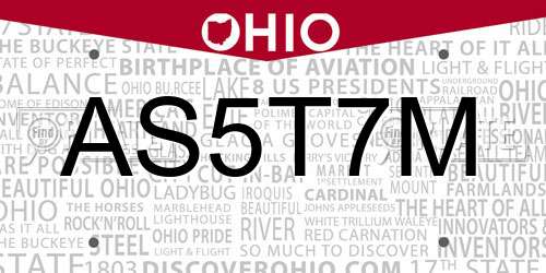 AS5T7M Ohio License Plate