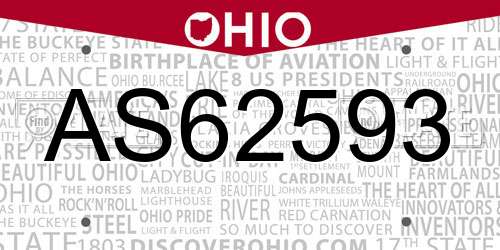 AS62593 Ohio License Plate