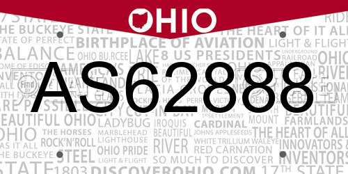 AS62888 Ohio License Plate