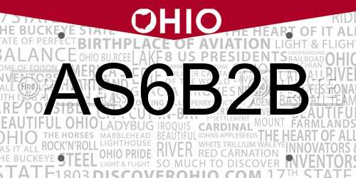 AS6B2B Ohio License Plate