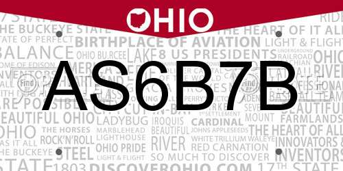 AS6B7B Ohio License Plate