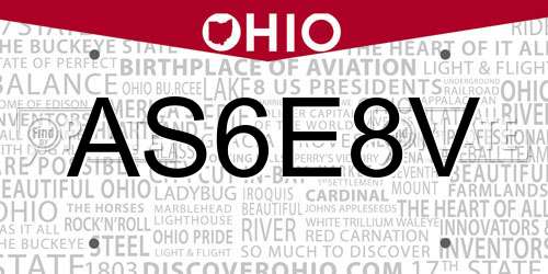 AS6E8V Ohio License Plate