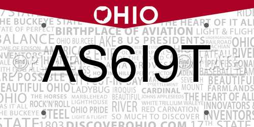 AS6I9T Ohio License Plate