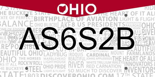 AS6S2B Ohio License Plate