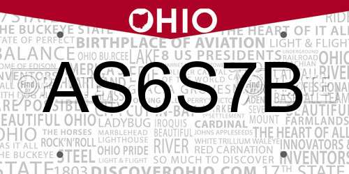 AS6S7B Ohio License Plate