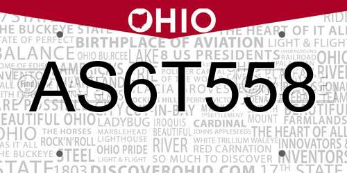 AS6T558 Ohio License Plate