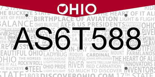 AS6T588 Ohio License Plate