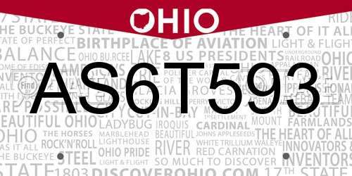 AS6T593 Ohio License Plate