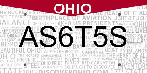 AS6T5S Ohio License Plate