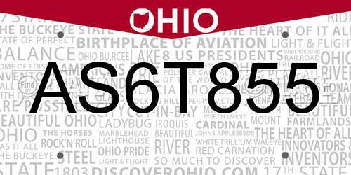 AS6T855 Ohio License Plate