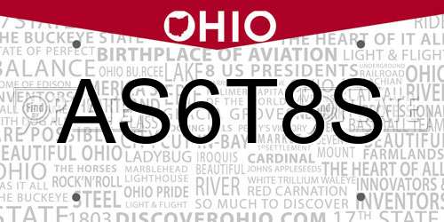 AS6T8S Ohio License Plate