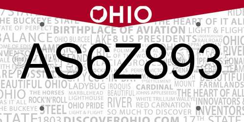 AS6Z893 Ohio License Plate