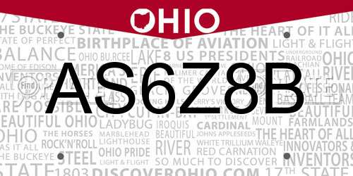 AS6Z8B Ohio License Plate