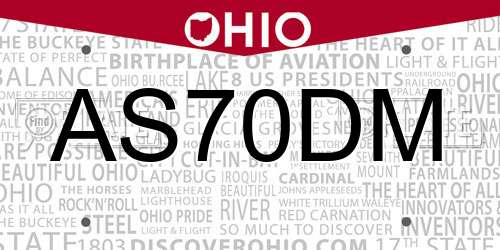 AS70DM Ohio License Plate